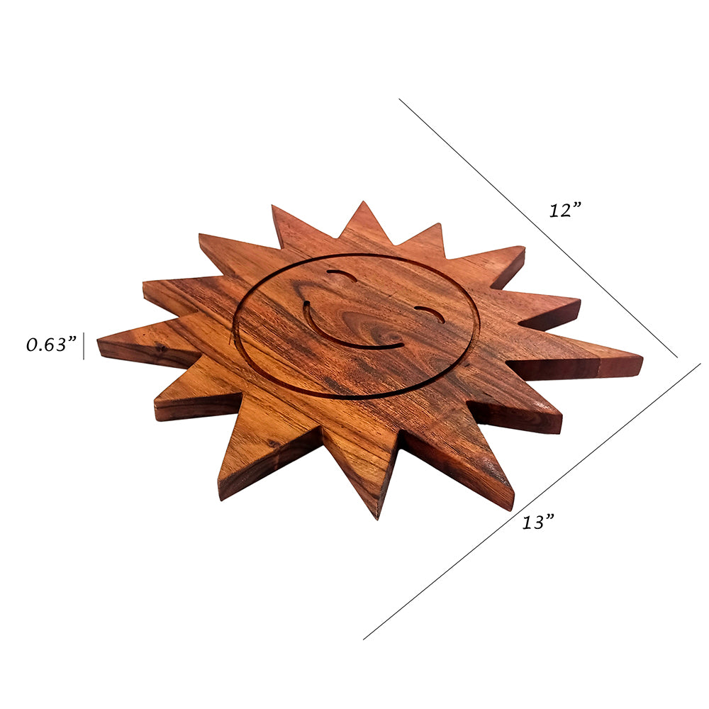 Sun Shape Acacia Wood Cutting Board Gift For Her Charcuterie Wooden Boards Serving Tray Kitchen Décor (13X12Inch)