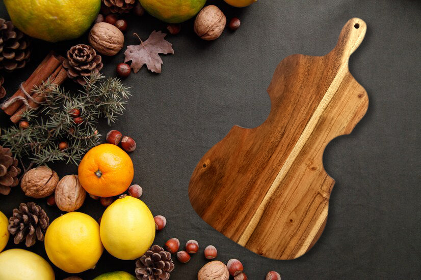 Violin Shape Acacia Wood Cutting Board Gift For Her Charcuterie Wooden Boards Serving Tray Kitchen Décor (14.6X8.3Inch)