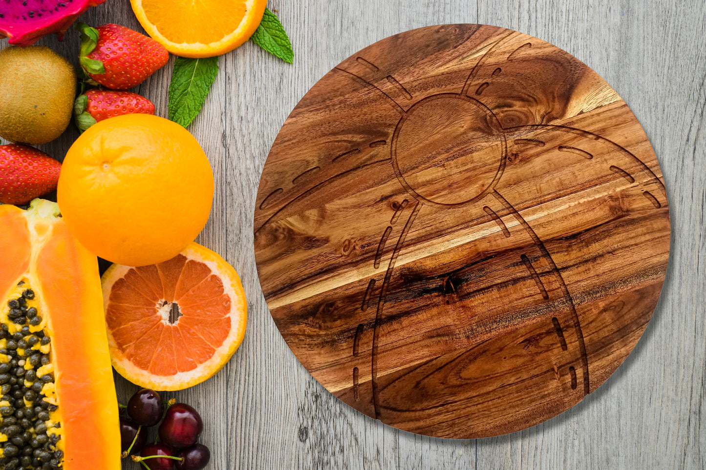 Beach-Ball Shape Acacia Wood Cutting Board Gift For Her Charcuterie Wooden Boards Serving Tray Kitchen Décor (12.5X12.5Inch)