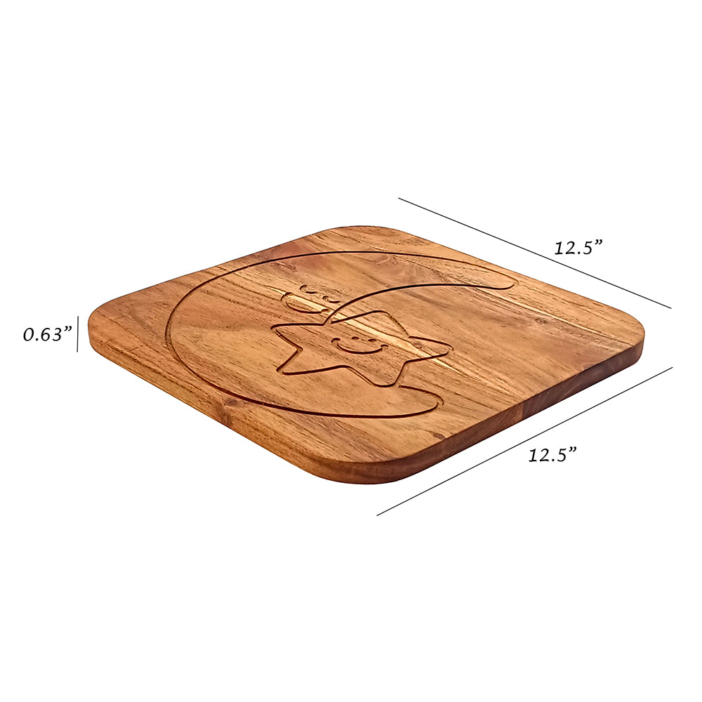 Moon-Star Shape Acacia Wood Cutting Board Gift For Her Charcuterie Wooden Boards Serving Tray Kitchen Décor (12.5X12.5Inch)