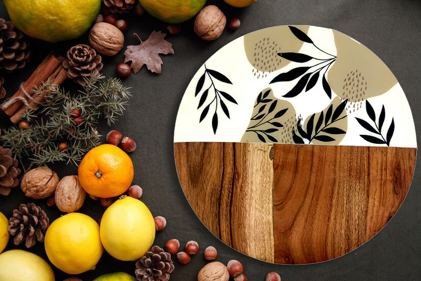 Affinity Décor Resin Print Wooden Cutting Boards for Kitchen Deco with Grooves Festive Décor Epoxy Wood Cutting Board Handmade Large Charcuterie Board Handcrafted Acacia Wood Cutting Board (WL-CB-324)