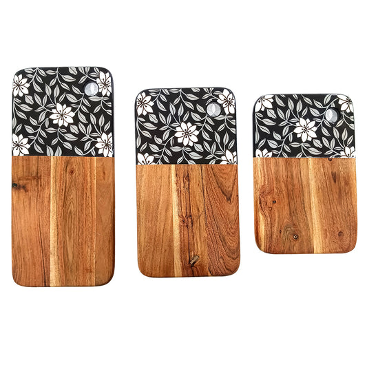 Set Of 3 Resin Print Wooden Cutting Boards for Kitchen Deco with Grooves Festive Décor Epoxy Wood Cutting Board Handmade Large Charcuterie Board Handcrafted Acacia Wood Cutting Board (WL-CB-330)