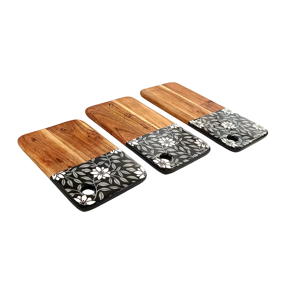 Set Of 3 Resin Print Wooden Cutting Boards for Kitchen Deco with Grooves Festive Décor Epoxy Wood Cutting Board Handmade Large Charcuterie Board Handcrafted Acacia Wood Cutting Board (WL-CB-330)