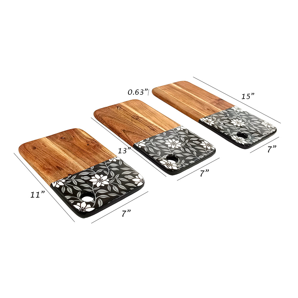 Set Of 3 Resin Print Wooden Cutting Boards for Kitchen Deco with Grooves Festive Décor Epoxy Wood Cutting Board Handmade Large Charcuterie Board Handcrafted Acacia Wood Cutting Board (WL-CB-330)