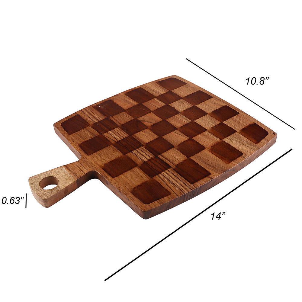 Cutting Board Series, Acacia Wood Cutting Boards for Kitchen, Wooden Serving Charcuterie Board, Chess Print Wood Board, Ideal for Chopping Meat, Fruits, Cheese 14"x10.8"