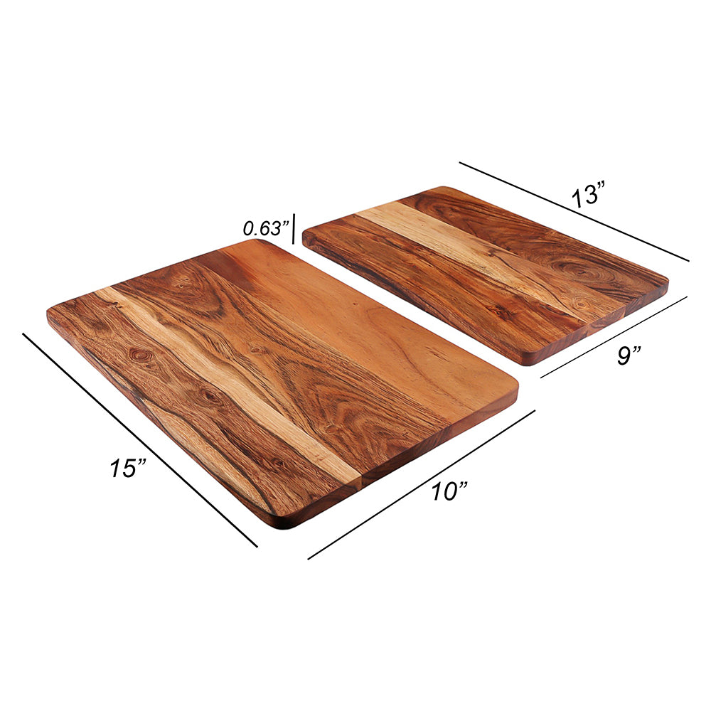 Cutting Board Series, Acacia Wood Cutting Boards for Kitchen, Solid Wooden Serving Charcuterie Board, Set of 2 Wood Board, Ideal for Chopping Meat, Cheese 15"x10", 13"x9"