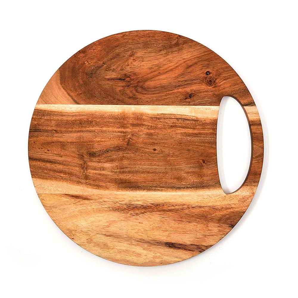 Affinity Decor Wood Cutting Board for Kitchen, Round Wooden Cutting Board with Handle, Organic Charcuterie Boards, Wooden Serving Platter 12"L x 12"W