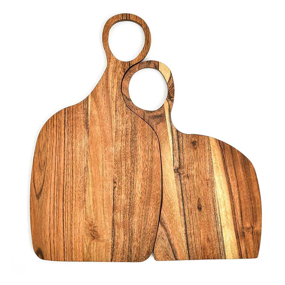 Affinity Decor Couple Valentine Day Organic Acacia kitchen Cutting Chopping Board Platter with Handles for Butcher Block (Set of 2, Couple Board 16"L x 9"W-13"L x 7"W)