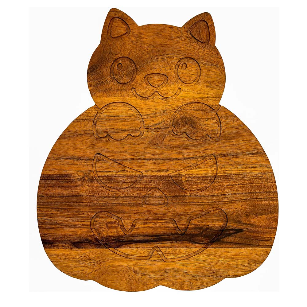 Acacia Wood Cute Halloween Pumpkin & Cat Cutting Board with Grooves for Festive Decor and Appetizer Serving Tray (13.75"L x 11.65"W)