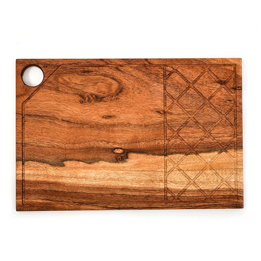 Affinity Decor Acacia Wood Cutting Board for kitchen Chopping Boards, Wooden Platter with Groove, Butcher Block, Natural Cheese Serving Plate (Criss Cross Board 11"L x 7"W)