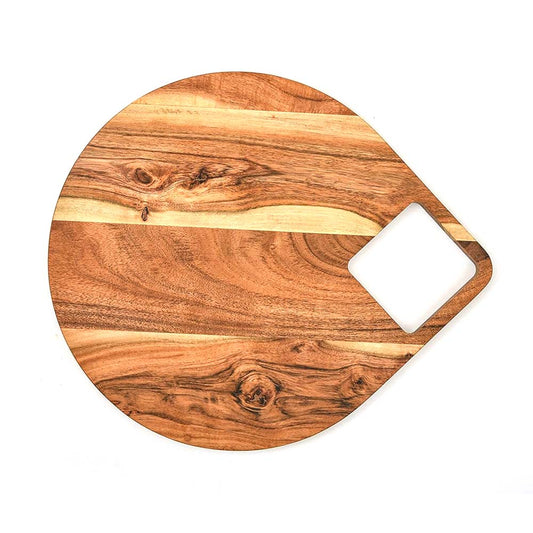 Affinity Decor Organic Acacia kitchen Cutting Chopping Board Platter Wine Holder with Handles for Butcher Block Cheese and Vegetables Fruit & Salad (Round Square Board 14"L x 12"W)