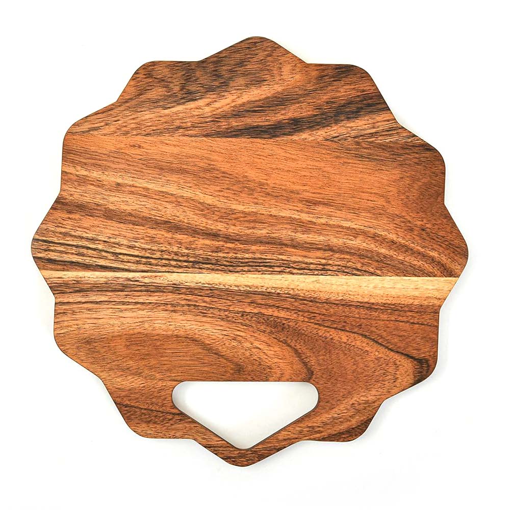 Organic Acacia kitchen Cutting Chopping Board Platter Wine Holder with Handles for Butcher Block Cheese and Vegetables Fruit & Salad (Flower Board 11"L x 11"W x 0.63Th)