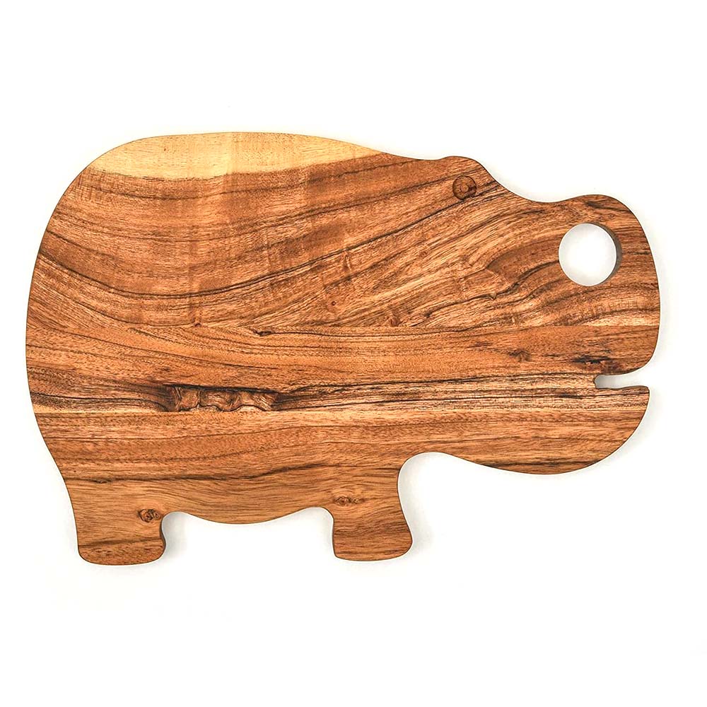 Affinity Decor Organic Acacia kitchen Cutting Chopping Board Platter Wine Holder with Handles for Butcher Block Cheese and Vegetables Fruit & Salad (Hippo Board 13"L x 9"W)