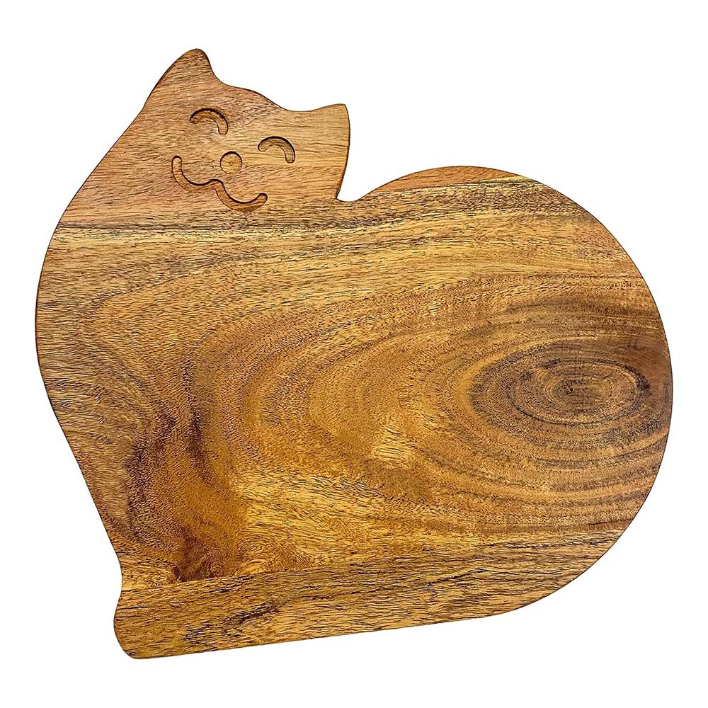 Funny Cat Shaped Wood Cutting Board for Kitchen Smiley Face, 10.5"L x 11"W Decorative Funny Cat Charcuterie Serving Board, Cheese Serving Board, Solid Wood Board