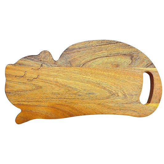 Funny Cat Shaped Wood Cutting Board for Kitchen with Handle, 8"L x 15.25"W Decorative Funny Cat Charcuterie Serving Board, Cheese Serving Board, Solid Wood Board