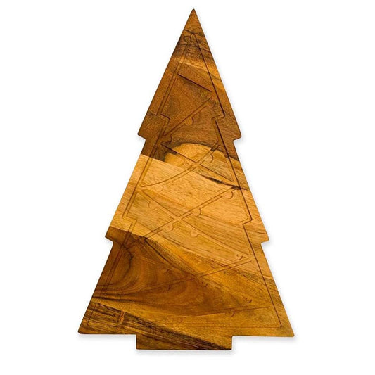 Christmas Tree Cutting Board for Kitchen, Tree Shaped Wood Cutting Board, Wooden Serving Tray for Cheese, Charcuterie Platter (Lighting Christmas Tree Board 15"L x 9"W)