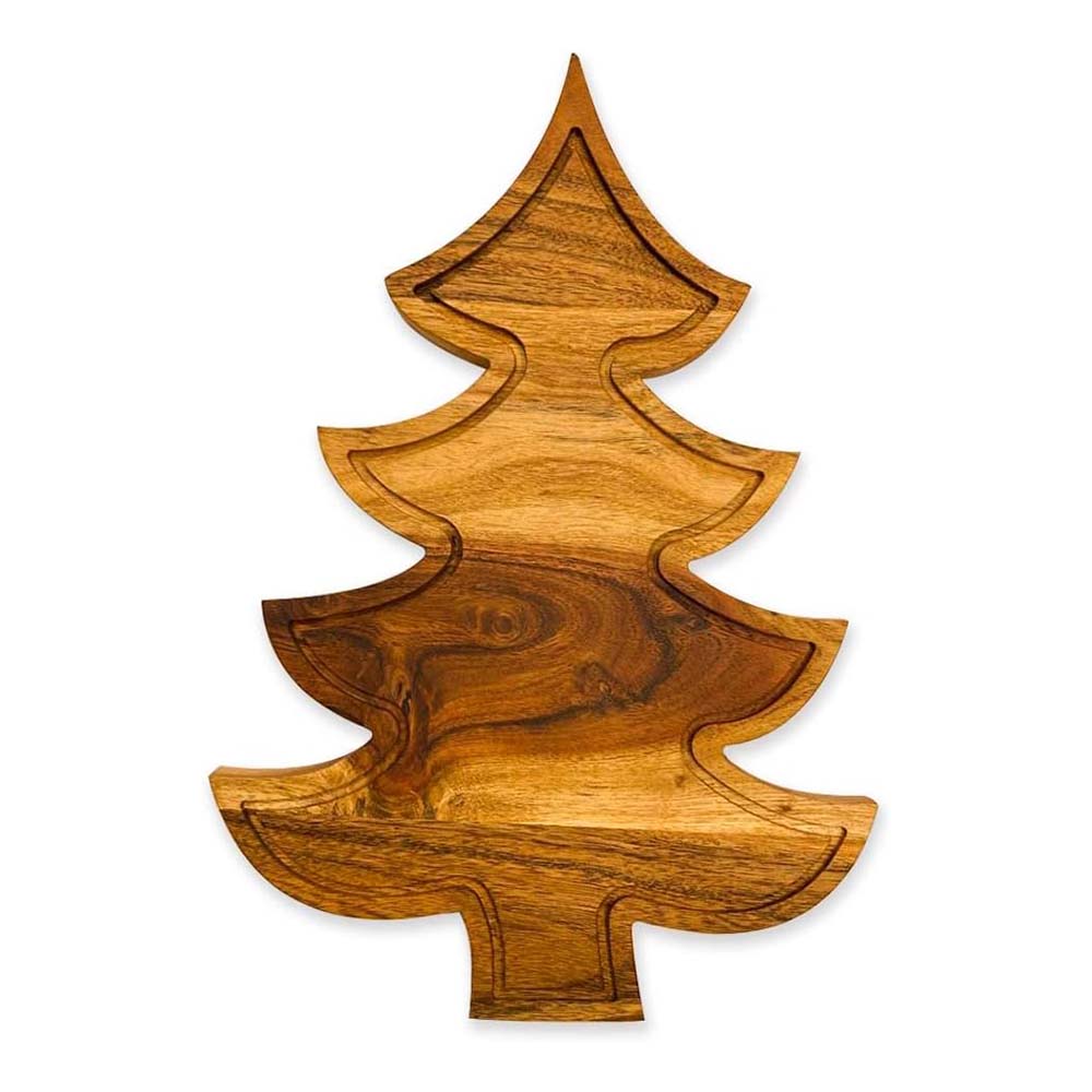 Christmas Tree Cutting Board for Kitchen, Tree Shaped Wood Cutting Board with Grooves, Charcuterie Wooden Serving Tray for Cheese (Christmas Tree Board with Groove 13"L x 9"W)