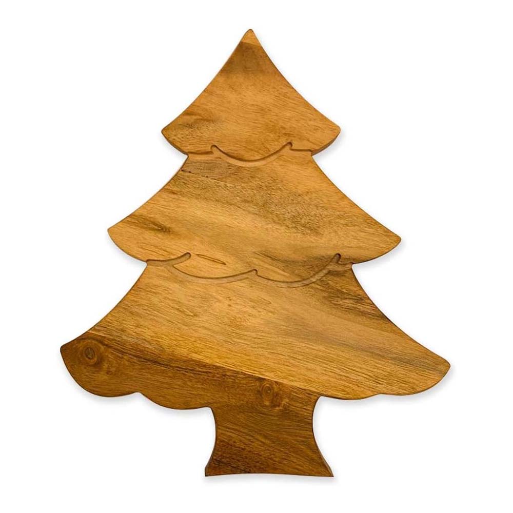 Christmas Mini Tree Cutting Board for Kitchen, Tree Shaped Wood Cutting Board with Grooves, Charcuterie Wooden Serving Tray (Mini Christmas Tree Board with Groove 11"L x 9"W)