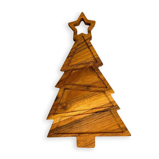 Christmas Tree Shaped Wood Cutting Board for kitchen, Wooden Charcuterie Platter, Decorative Serving Tray, Cheese Boards (Star Christmas Tree with Groove 14"L x 8.9"W)