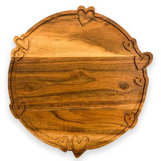 Organic Acacia Wooden Cutting Board kitchen Charcuterie Platter, Valentine's and Mother's Day Gifts for Cheese and Vegetables Meat (Heart in Round Board 11.5"L x 11.5"W)