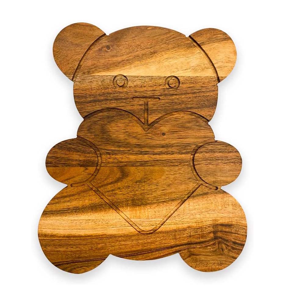 Valentine's Day Gift Organic Acacia kitchen Cutting Chopping Charcuterie Board Platter Butcher Block for Cheese and Vegetables (Teddy Bear Board 10.7"L x 9.1"W)