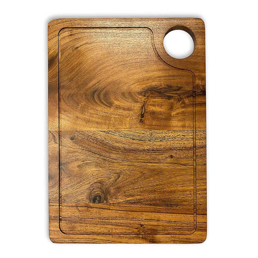 Affinity Decor Wood Cutting Board for Kitchen, Natural Cheese Serving Boards, Wooden Charcuterie Boards, Festive Serving Platters with Handle and Juice Grooves, CB-132, 14"L x 10"W