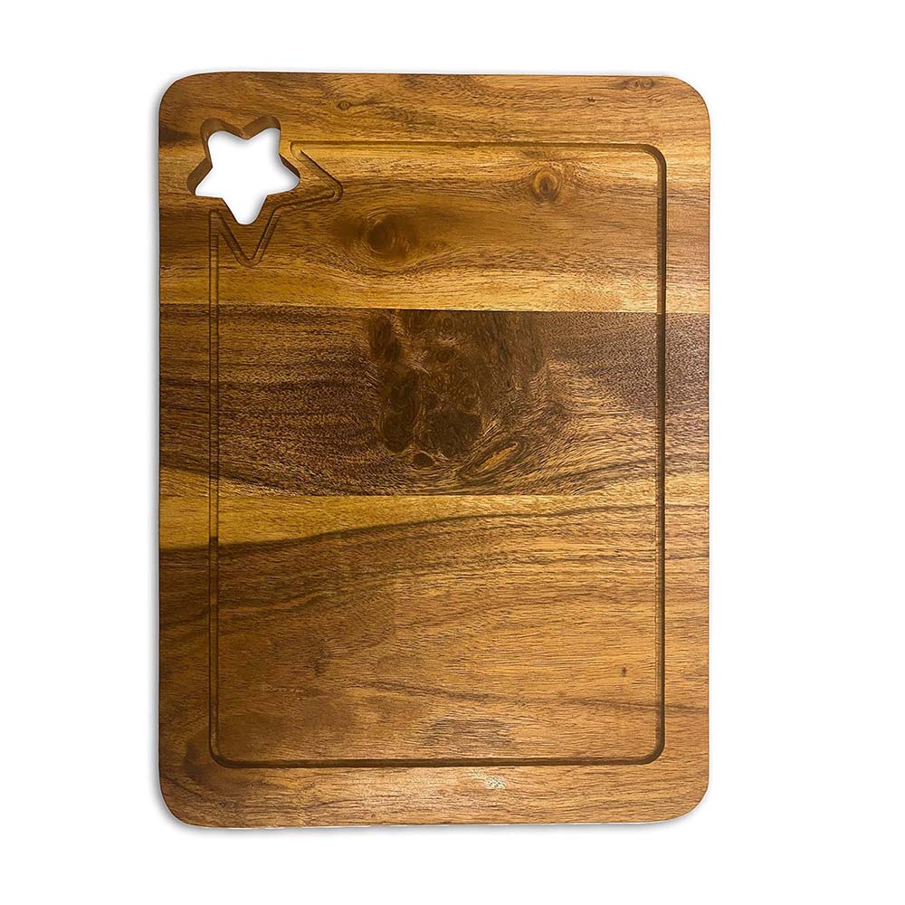 Affinity Decor Wood Cutting Board for Kitchen, Cheese Serving Boards, Charcuterie Boards, Serving Platters with Star Shaped Hanging Hole and Juice Grooves Pre Oiled, CB-134, 14"L x 10"W