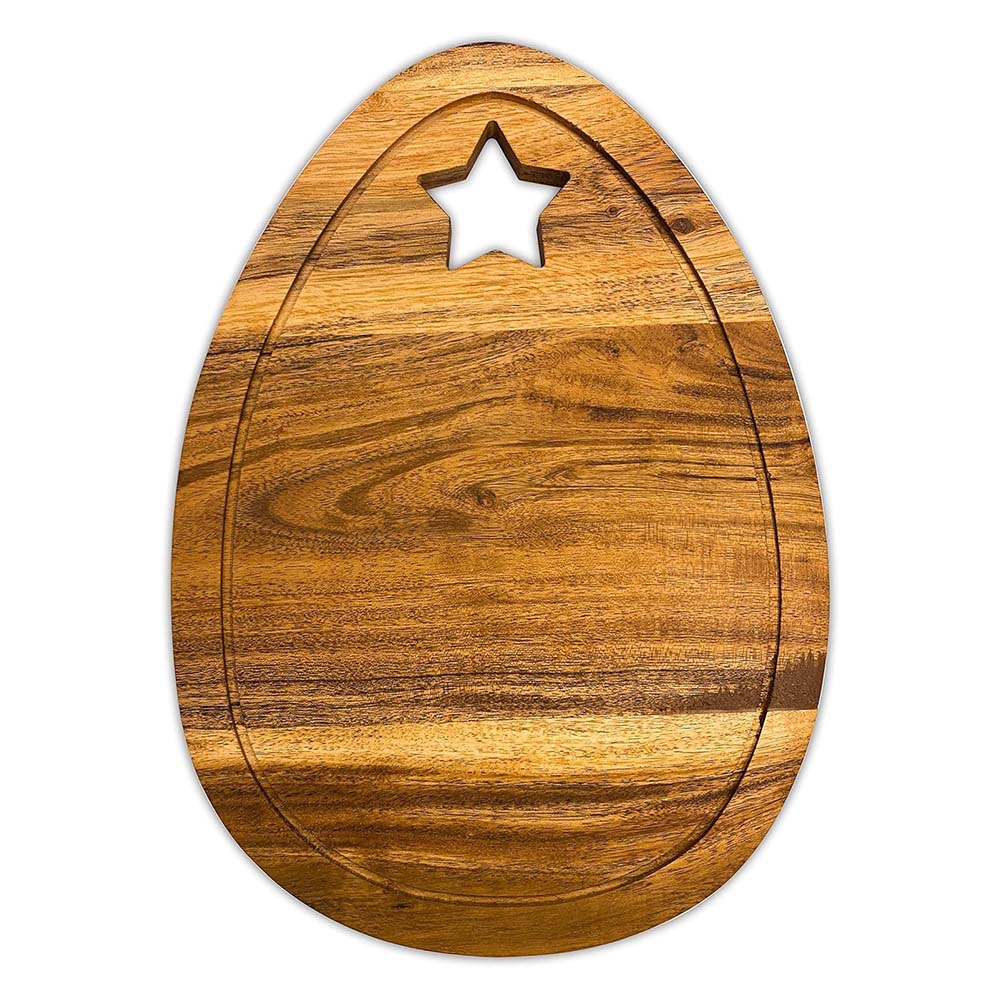 Organic Acacia Wooden Cutting Board and Serving Platter for Cheese Snacks Vegetables Fruit & Salad (Star Egg 13"L x 9.3"W)