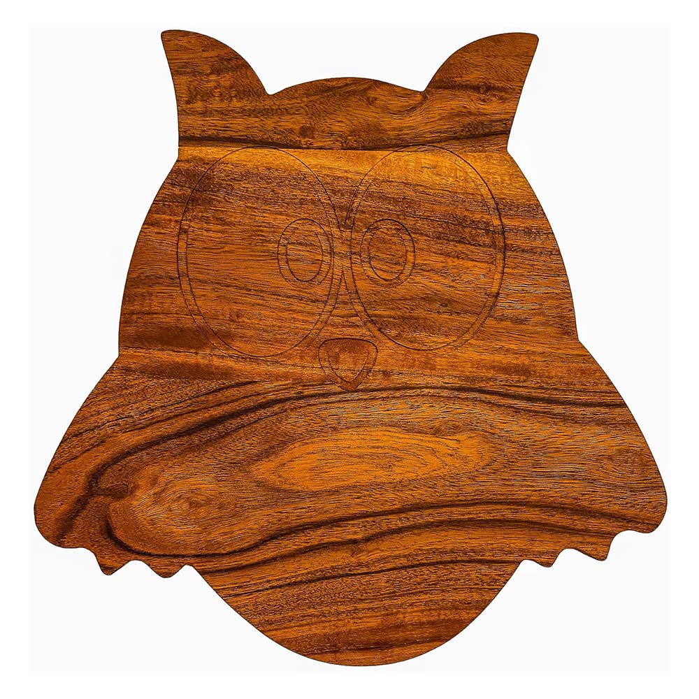 Acacia Wood Halloween Scary Owl Cutting Board with Groove for Festive Decor and Appetizer Serving Tray (12"L x 12"W)