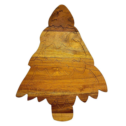 Wood Cutting Board for Kitchen Christmas Snow Tree Shaped Wooden Cutting Board with Handle & Grooves, Decorative cutting board for Cheese & Charcuterie Serving Platter 13.75"L x 10.5"W