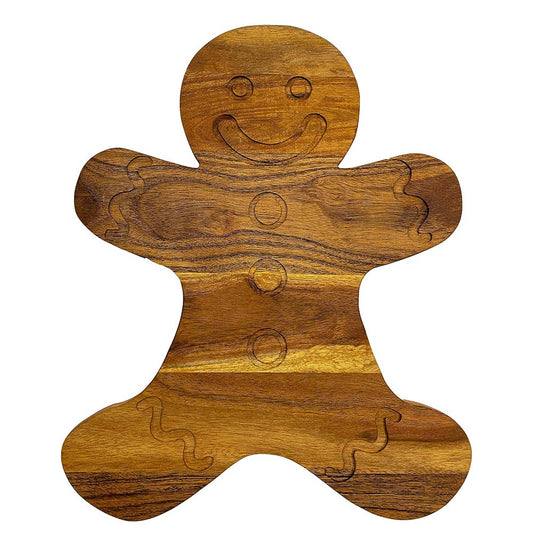 Wood Cutting Board for Kitchen Christmas Gingerbread Shaped Wooden Cutting Board with Grooves, Decorative cutting board for Cheese & Charcuterie Serving Platter 13.5"L x 10.75"W