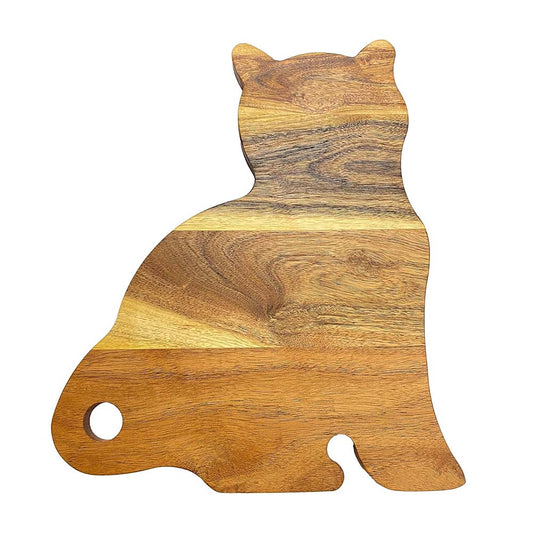 Funny Cat Shaped Wood Cutting Board for Kitchen with Handle, 14"L x 12"W Decorative Funny Cat Charcuterie Serving Board, Cheese Serving Board, Solid Wood Board