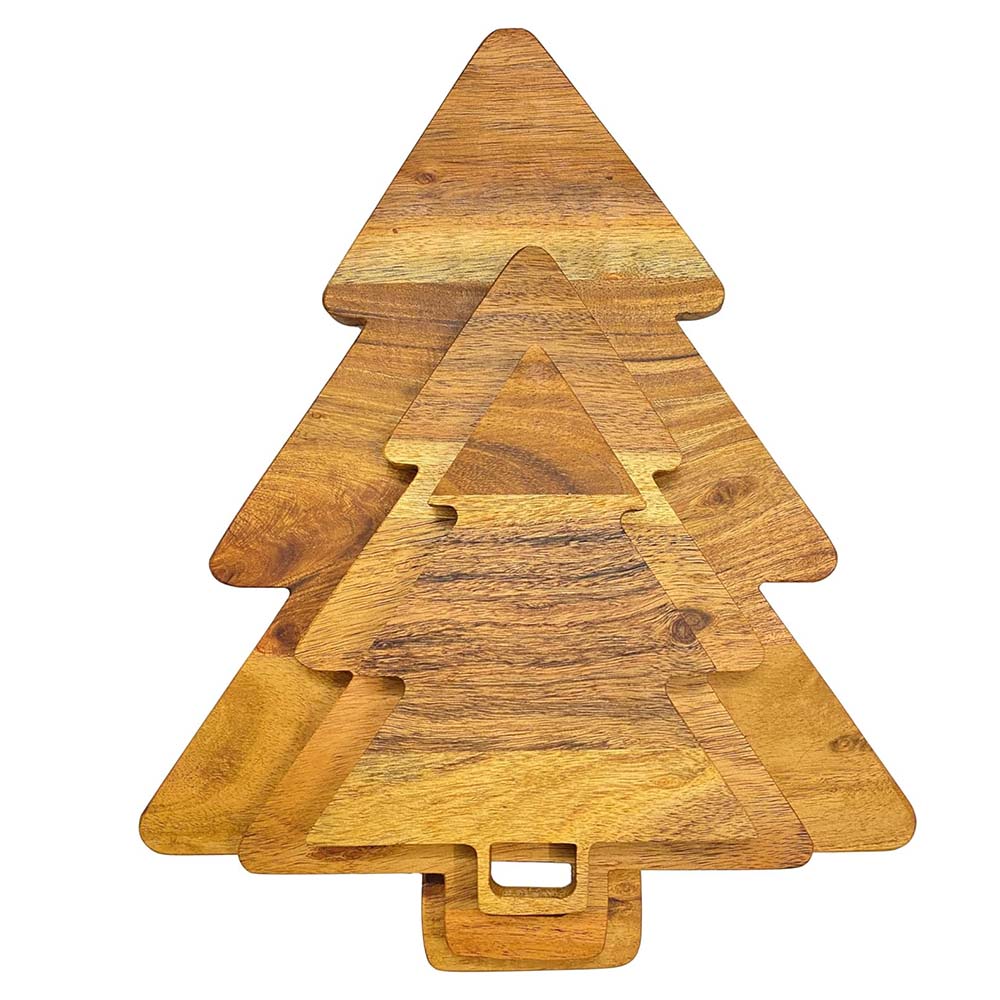 Affinity Decor Christma Tree Shaped Wood Cutting Board Set for Kitchen, Decorative 3 Pieces Tree Wooden Cutting Boards, Charcuterie Serving Trays, Wooden Chopping Boards with Handles for Decoration