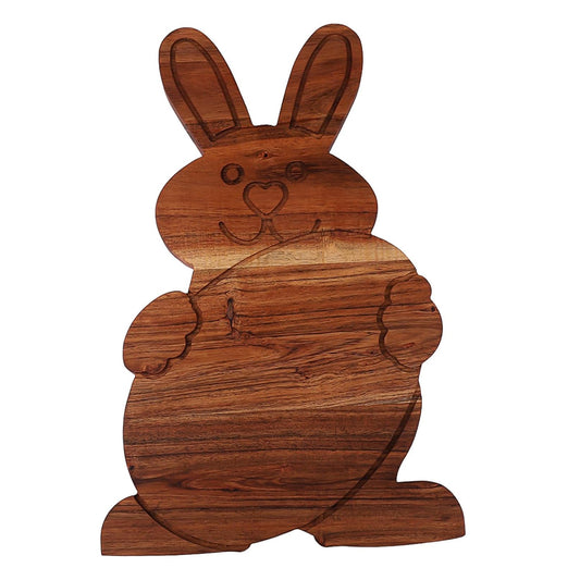 Bunny Shaped Wood Serving Board, Wood Cutting Board for Kitchen, Bunny with Egg Wooden Charcuterie Boards, Serving Platter for Cheese and Food, 15.6'' x 9.9"