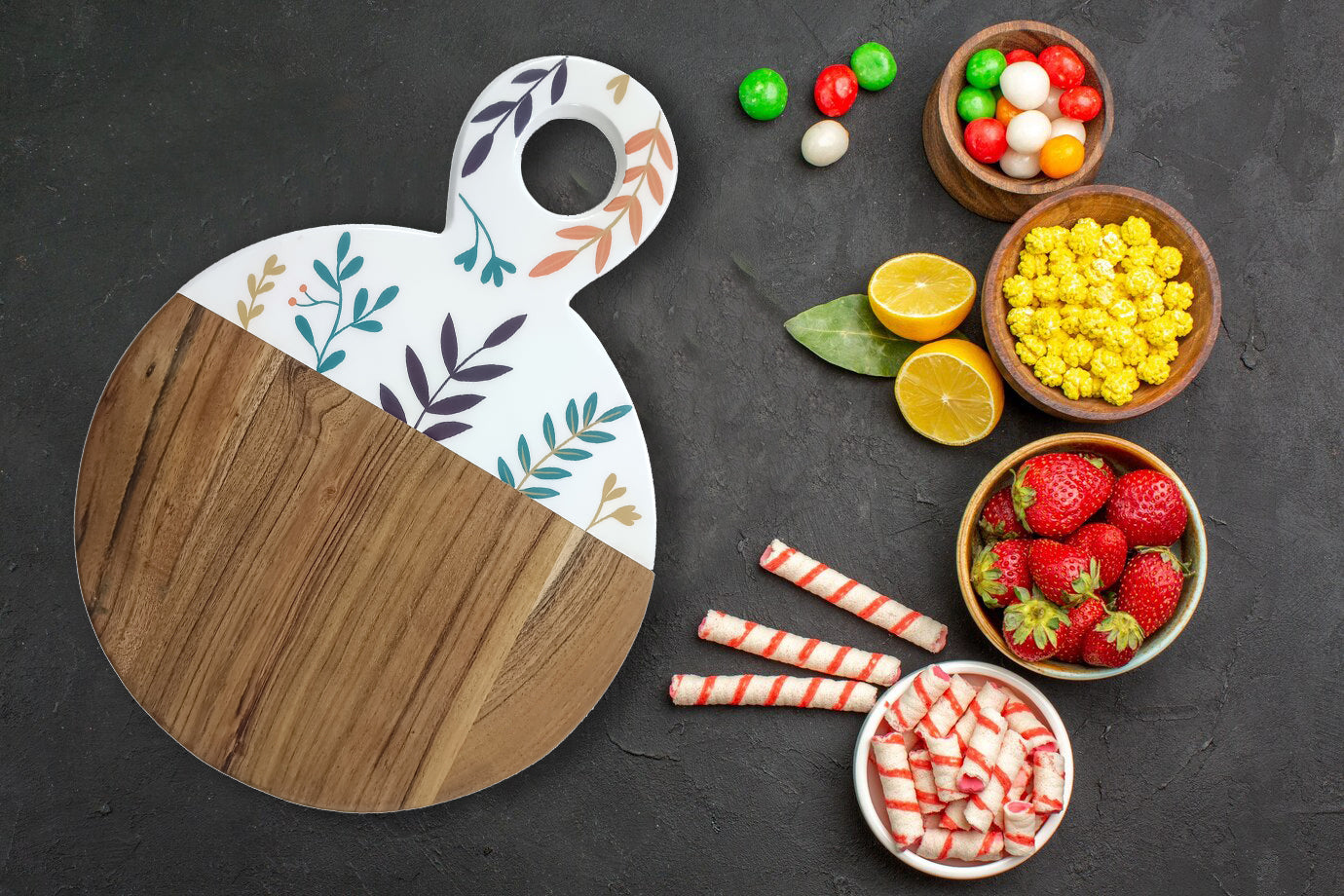 Affinity Décor Resin Print Wooden Cutting Boards for Kitchen Deco with Grooves Festive Décor Epoxy Wood Cutting Board Handmade Large Charcuterie Board Handcrafted Acacia Wood Cutting Board (WL-CB-322)