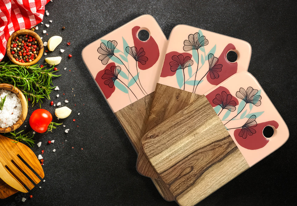 Affinity Décor Resin Print Set Of 3 Cutting Board Kitchen Deco with Grooves Festive Décor Epoxy Wood Cutting Board Handmade Large Charcuterie Board Handcrafted Acacia Wood Cutting Board (329)