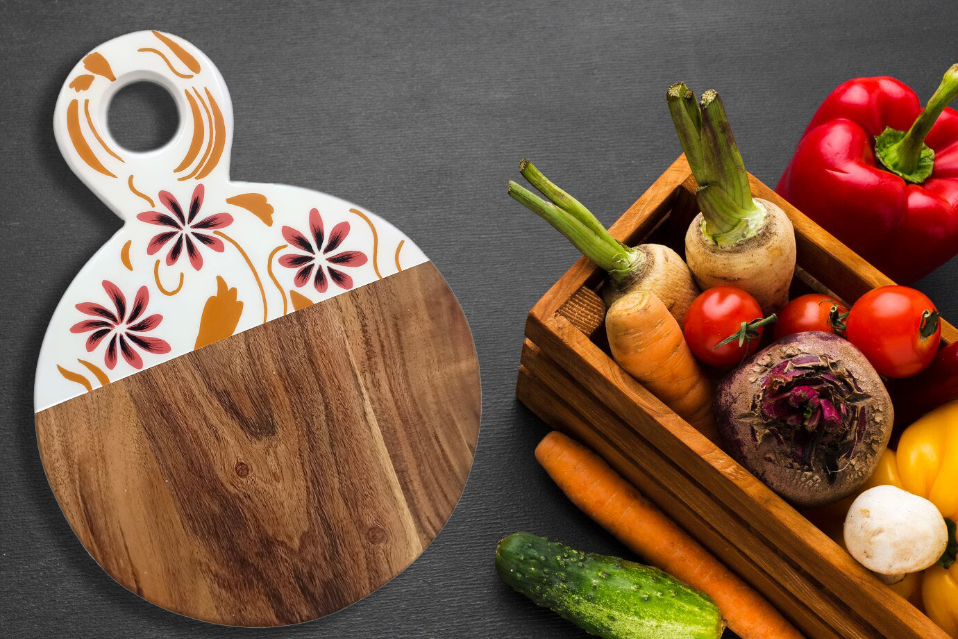 Affinity Décor Resin Print Wooden Cutting Boards for Kitchen Deco with Grooves Festive Décor Epoxy Wood Cutting Board Handmade Large Charcuterie Board Handcrafted Acacia Wood Cutting Board (WL-CB-332)