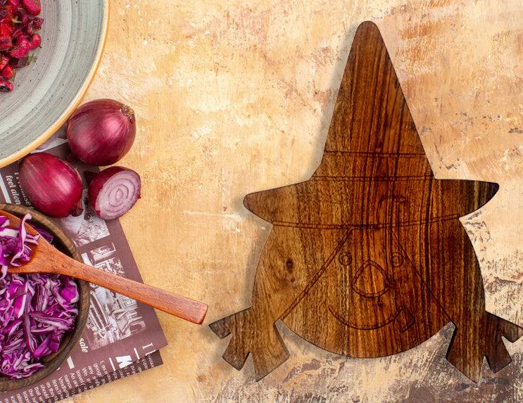 Halloween Witch Shaped Wood Cutting Board for kitchen Decoration, Gothic Cutting Boards, Charcuterie Wooden Boards, Serving Platter