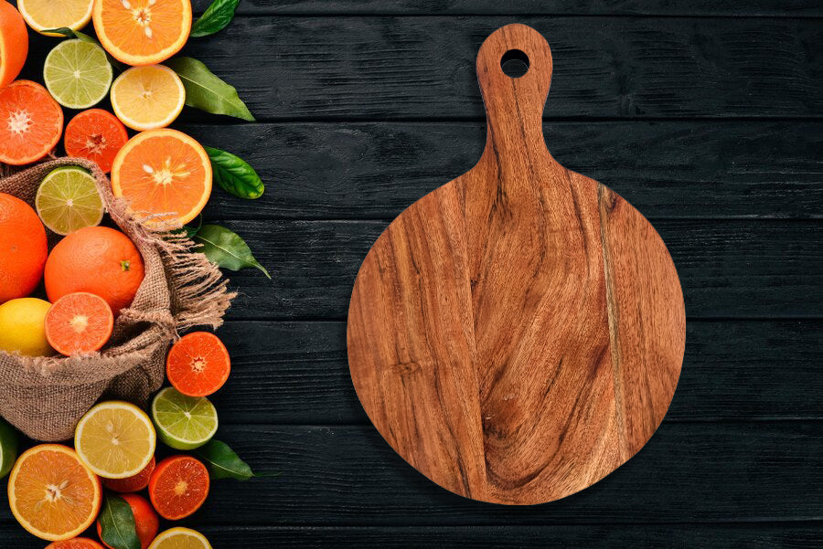 Affinity Decor Round Shape Acacia Wood Cutting Board With Handle Gift For Her Charcuterie Wooden Boards Kitchen Décor